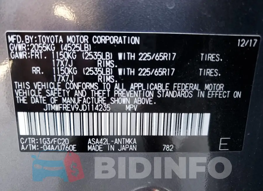 JTMWFREV9JD114235 Photo# 14