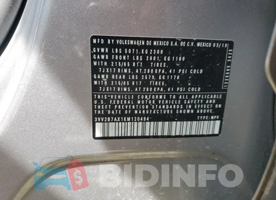 3VV2B7AX1KM120494 Photo# 13