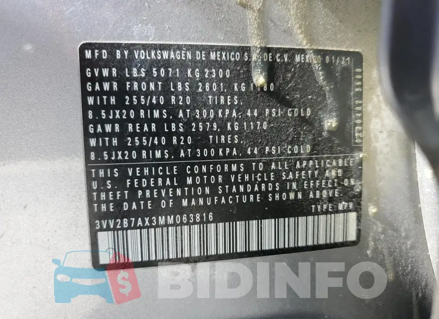 3VV2B7AX3MM063816 Photo# 13