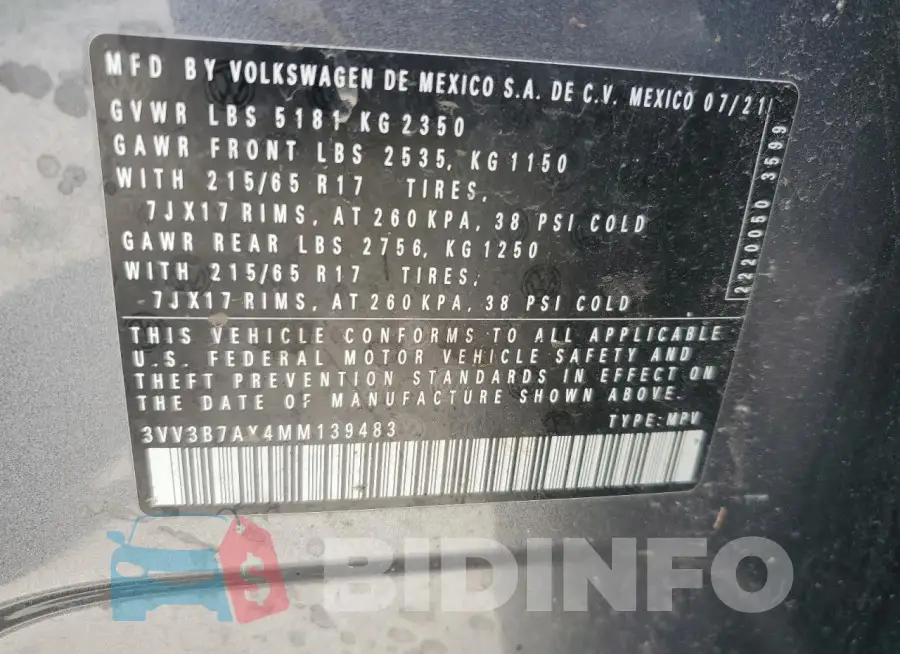 3VV3B7AX4MM139483 Photo# 13