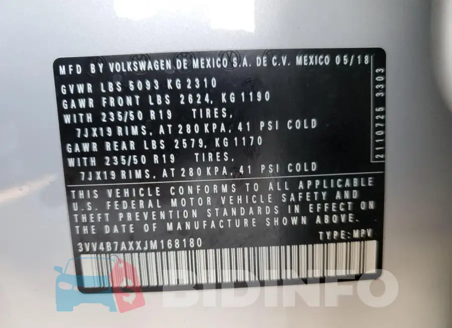 3VV4B7AXXJM168180 Photo# 12