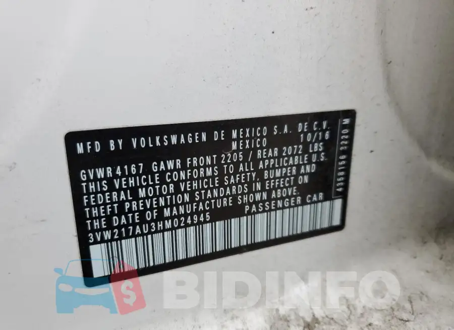 3VW217AU3HM024945 Photo# 12
