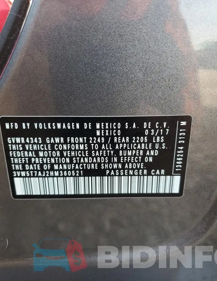 3VW5T7AJ2HM360521 Photo# 12