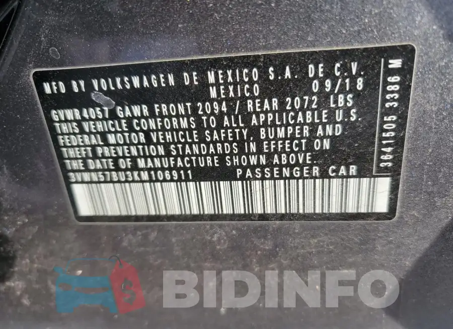 3VWN57BU3KM106911 Photo# 12
