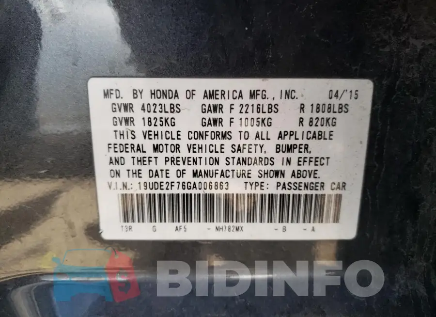 19UDE2F76GA006863 Photo# 12