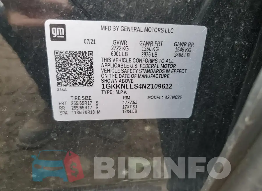 1GKKNLLS4NZ109612 Photo# 12