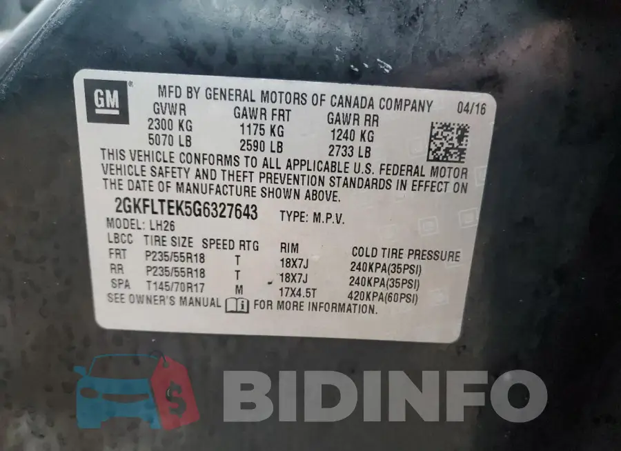 2GKFLTEK5G6327643 Photo# 14