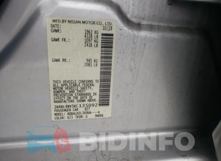 1N4BL4BV3KC135092 Photo# 12