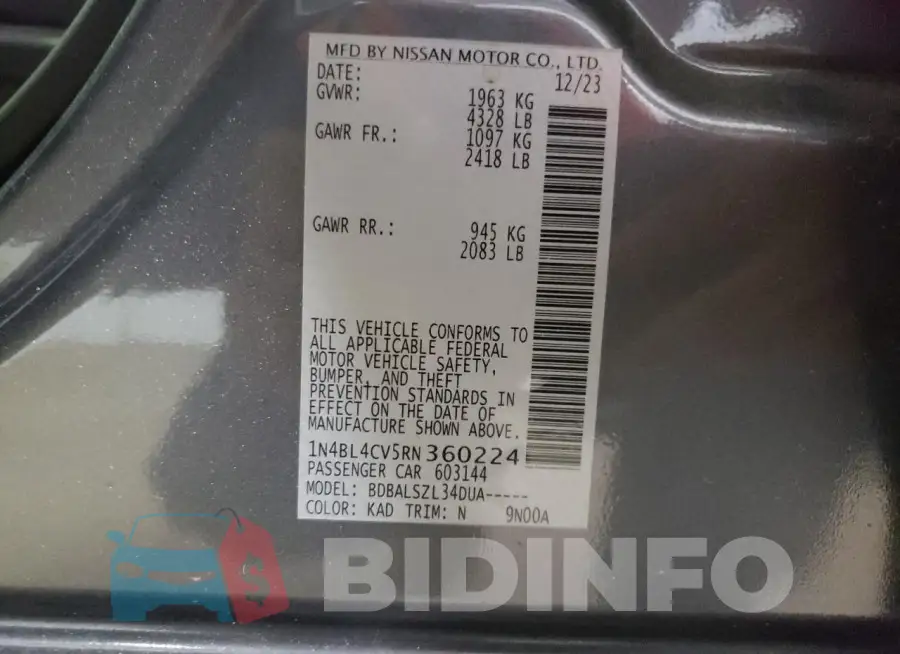 1N4BL4CV5RN360224 Photo# 13