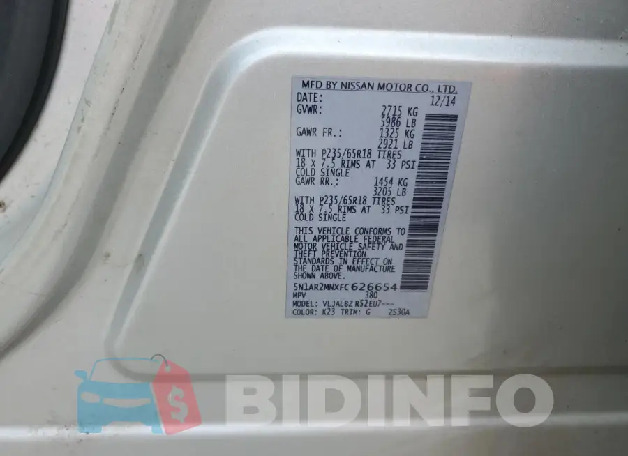 5N1AR2MNXFC626654 Photo# 13