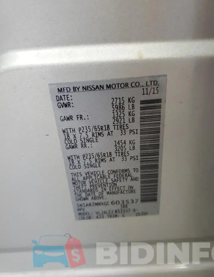 5N1AR2MNXGC603537 Photo# 12