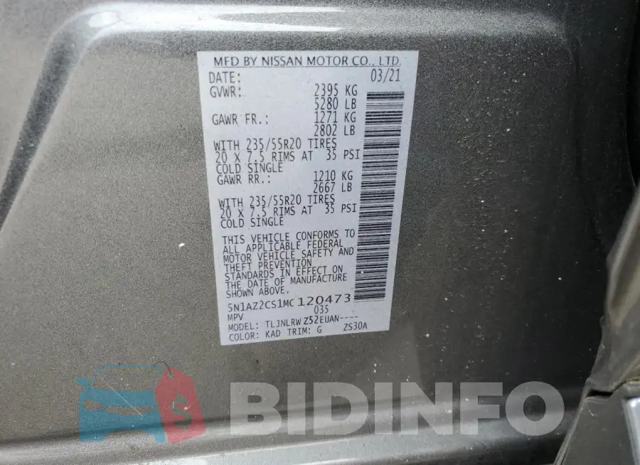 5N1AZ2CS1MC120473 Photo# 13
