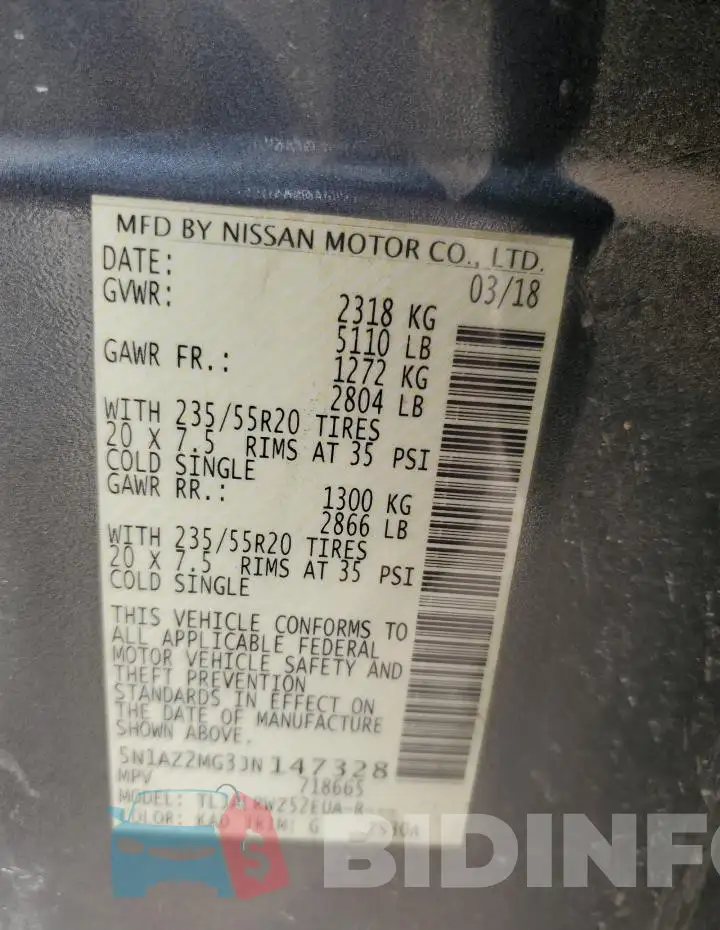 5N1AZ2MG3JN147328 Photo# 12