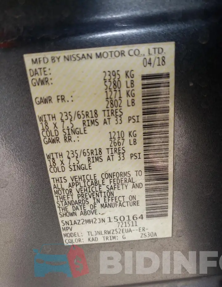 5N1AZ2MH2JN150164 Photo# 13