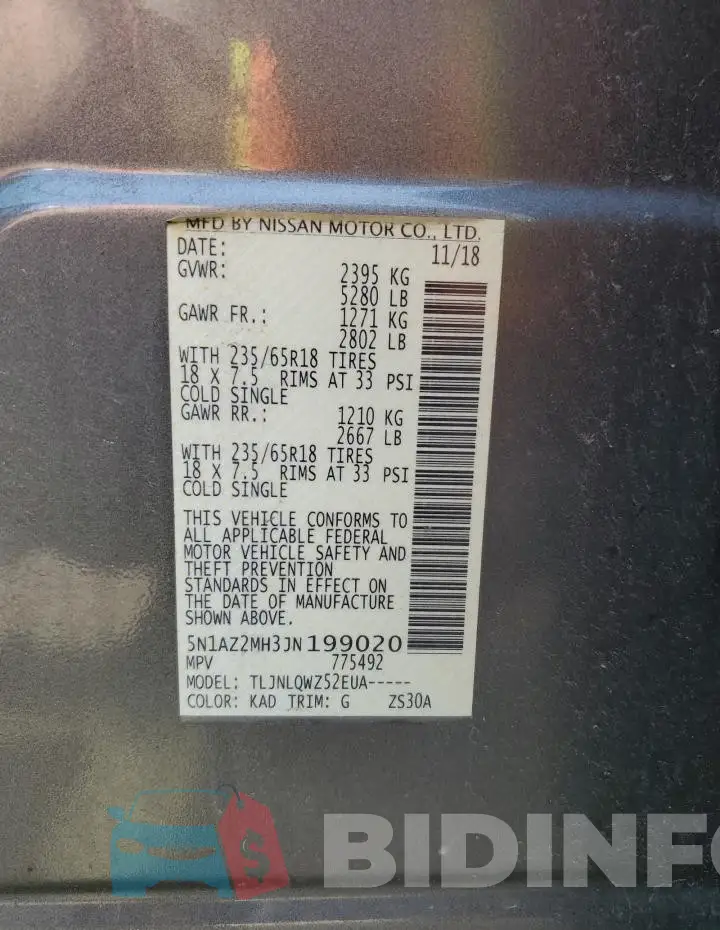 5N1AZ2MH3JN199020 Photo# 14