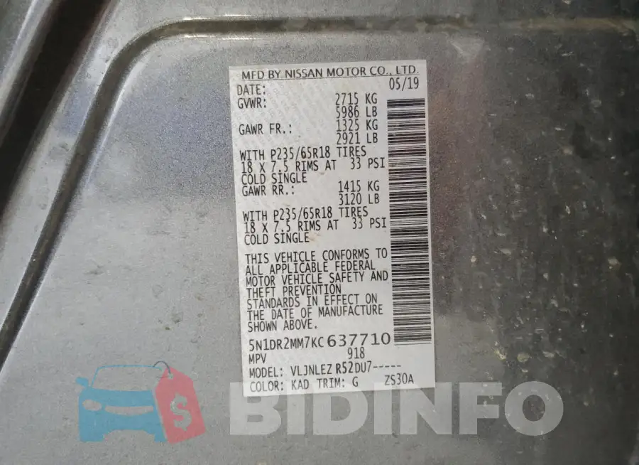 5N1DR2MM7KC637710 Photo# 14