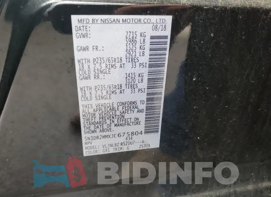 5N1DR2MMXJC675804 Photo# 13