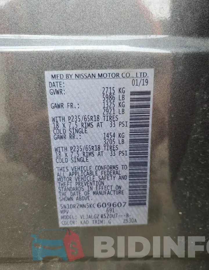 5N1DR2MN5KC609607 Photo# 14