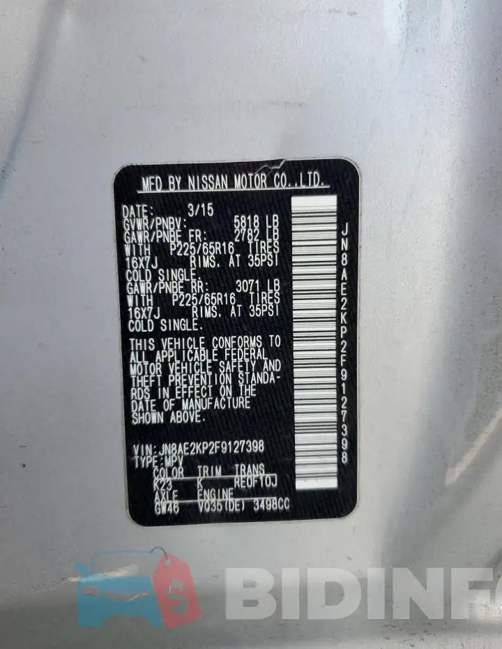 JN8AE2KP2F9127398 Photo# 13