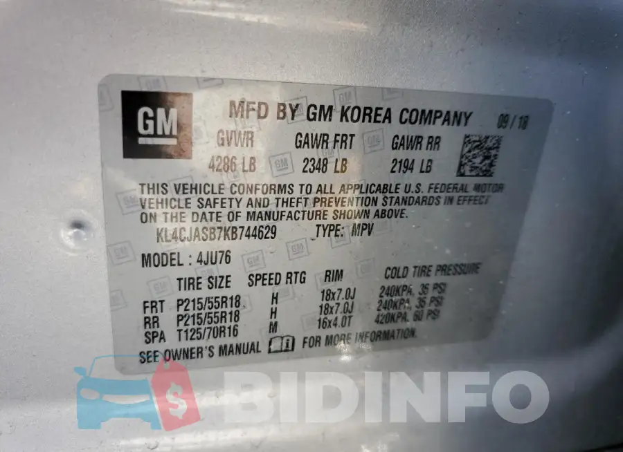 KL4CJASB7KB744629 Photo# 14
