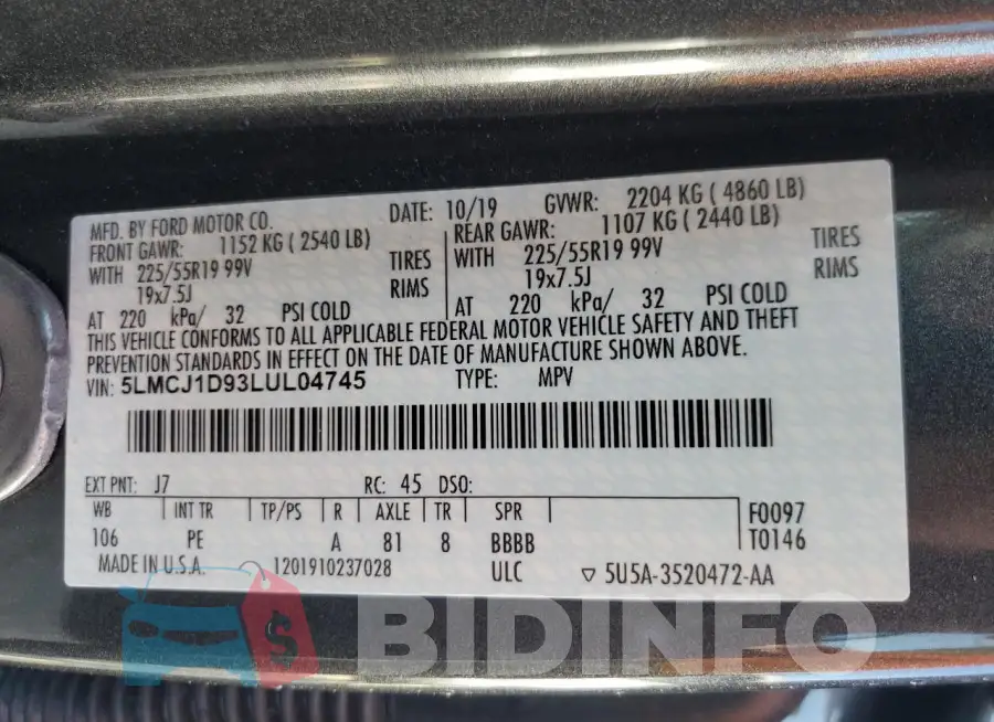 5LMCJ1D93LUL04745 Photo# 14