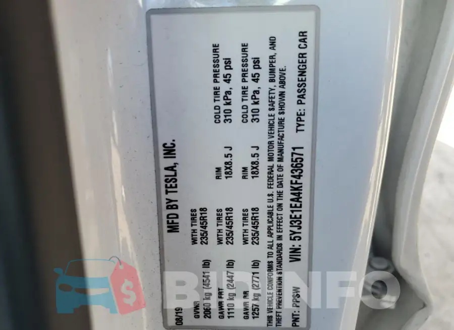 5YJ3E1EA4KF436571 Photo# 12