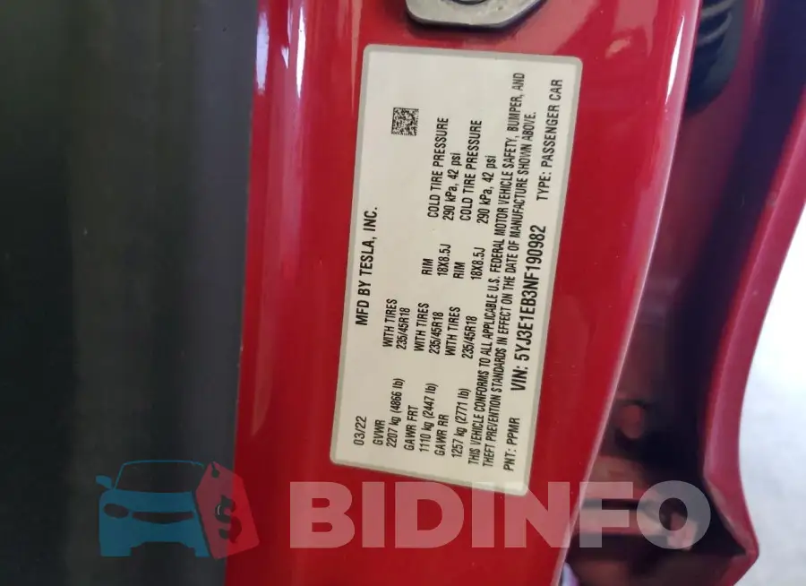 5YJ3E1EB3NF190982 Photo# 12