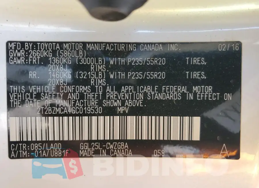 2T2BZMCA4GC019530 Photo# 13
