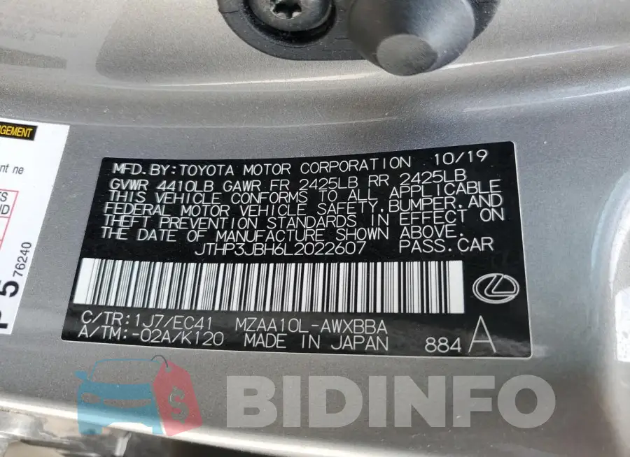JTHP3JBH6L2022607 Photo# 12