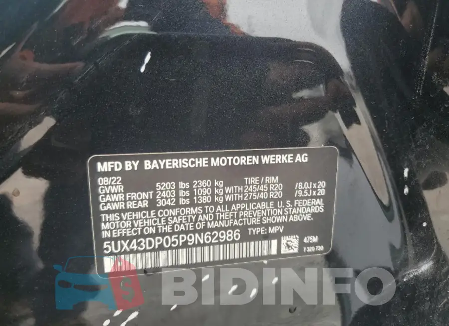 5UX43DP05P9N62986 Photo# 13