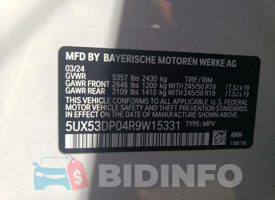 5UX53DP04R9W15331 Photo# 13