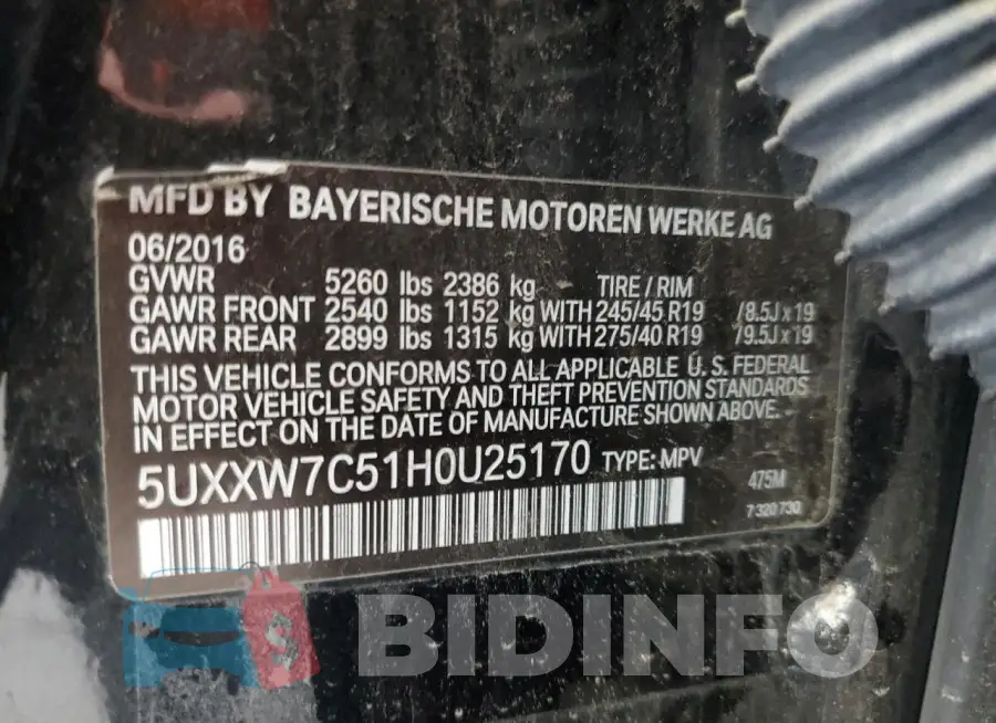 5UXXW7C51H0U25170 Photo# 13