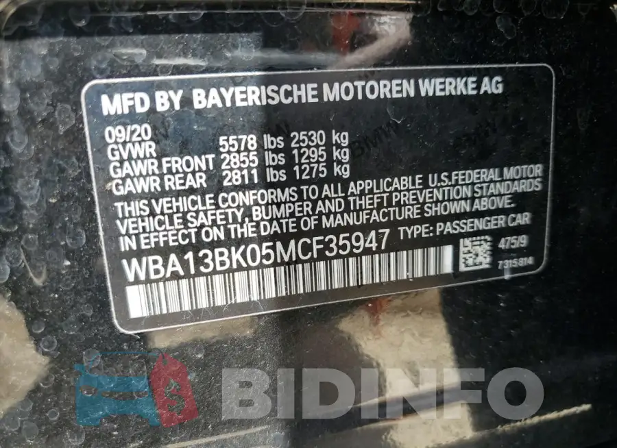 WBA13BK05MCF35947 Photo# 12