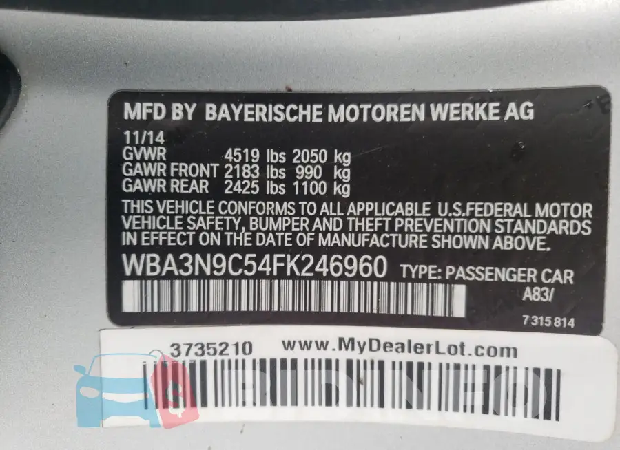 WBA3N9C54FK246960 Photo# 12