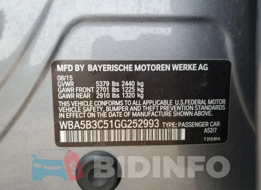 WBA5B3C51GG252993 Photo# 12