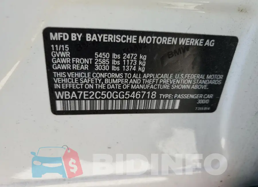 WBA7E2C50GG546718 Photo# 12