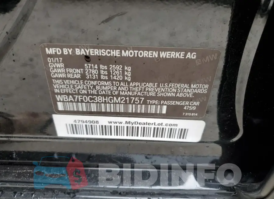 WBA7F0C38HGM21757 Photo# 13