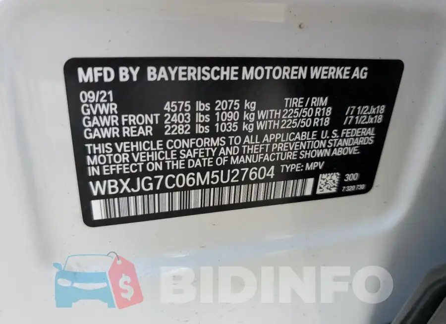 WBXJG7C06M5U27604 Photo# 13