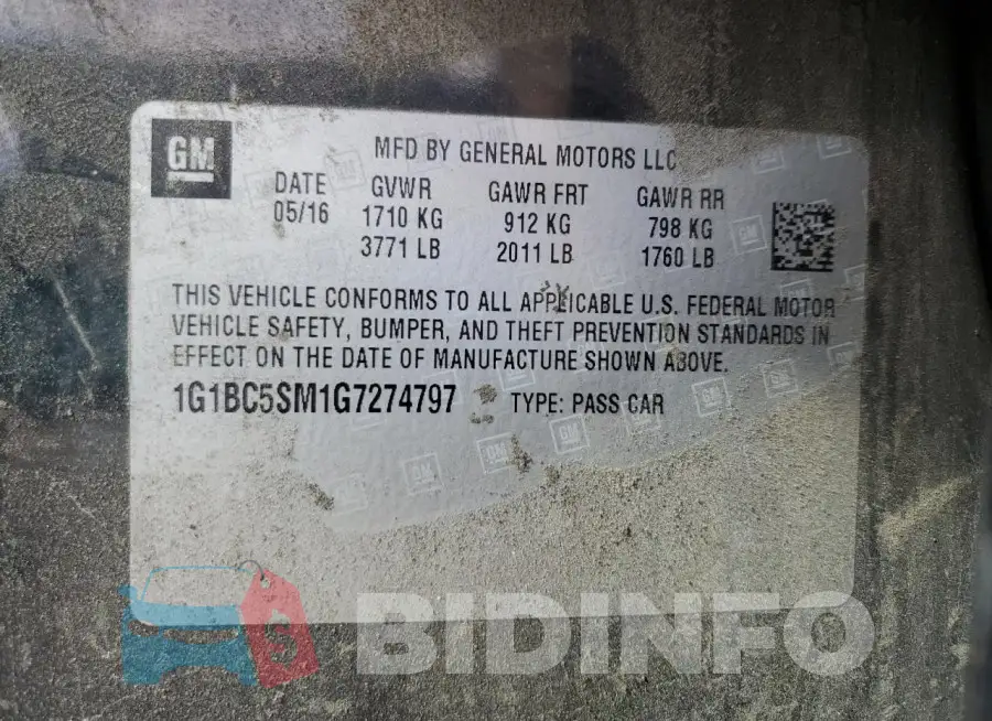 1G1BC5SM1G7274797 Photo# 12