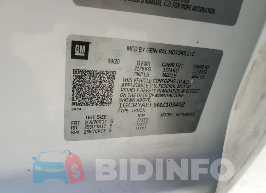 1GCRYAEF5MZ103452 Photo# 12