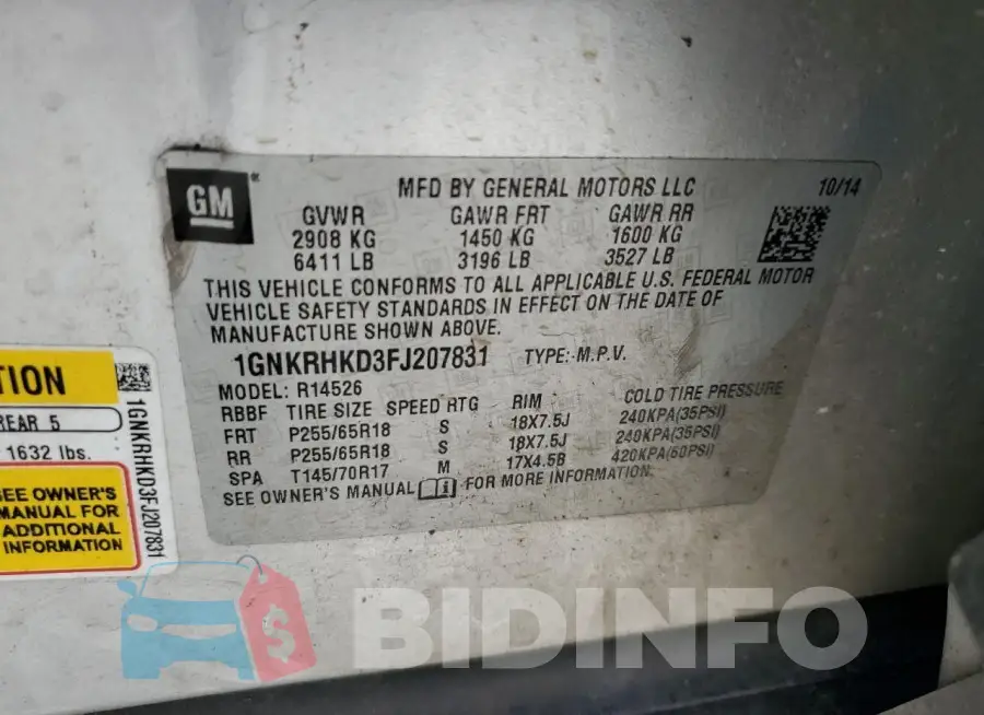 1GNKRHKD3FJ207831 Photo# 13