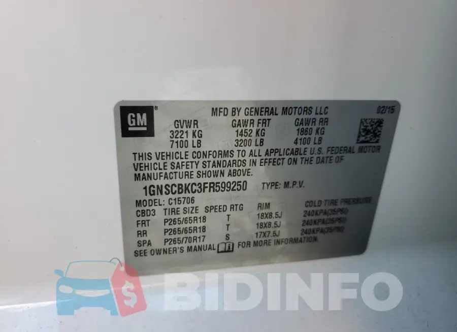 1GNSCBKC3FR599250 Photo# 13