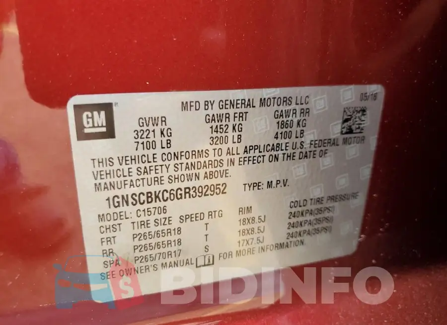 1GNSCBKC6GR392952 Photo# 14