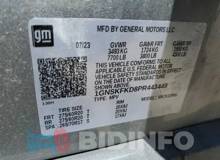 1GNSKFKD8PR443449 Photo# 13