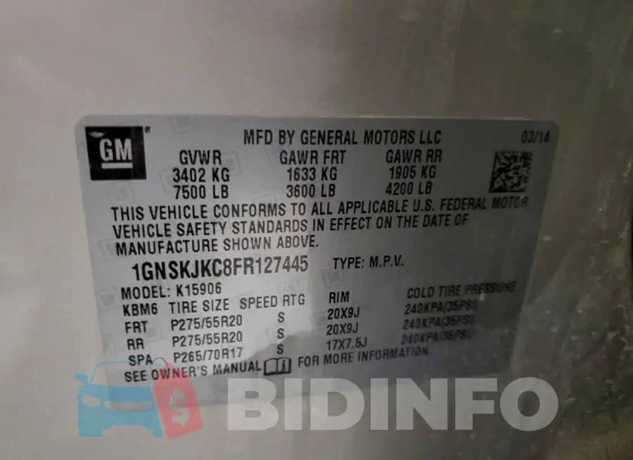 1GNSKJKC8FR127445 Photo# 13