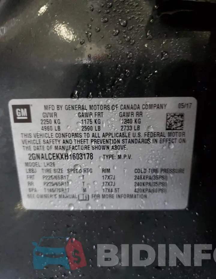 2GNALCEKXH1603178 Photo# 14