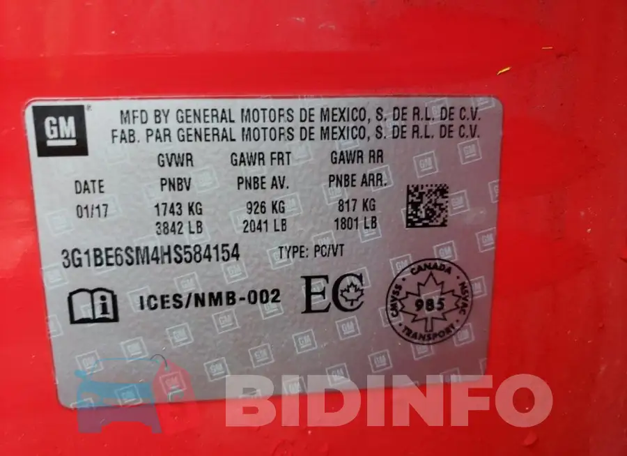 3G1BE6SM4HS584154 Photo# 13