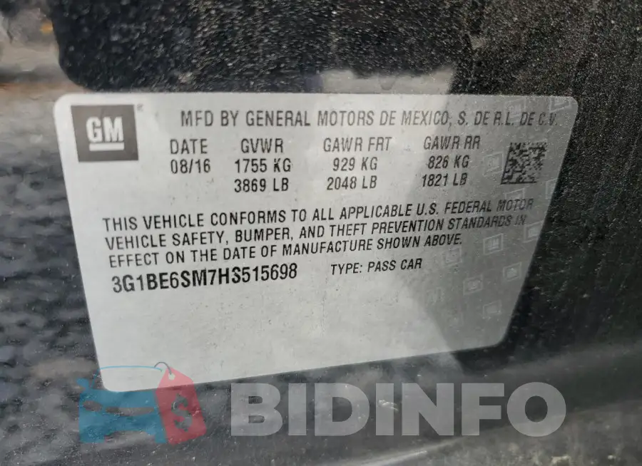 3G1BE6SM7HS515698 Photo# 12