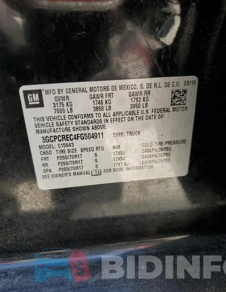 3GCPCREC4FG504911 Photo# 12