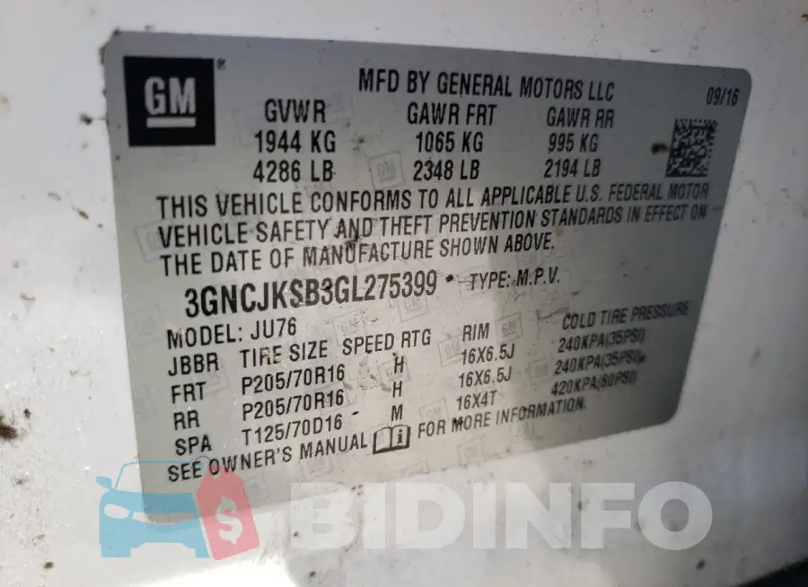 3GNCJKSB3GL275399 Photo# 14
